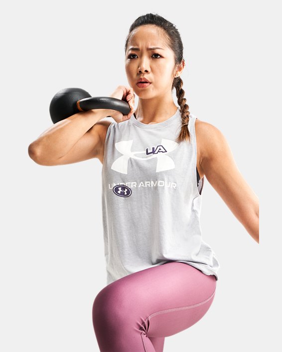 Women's UA Graphic Muscle Tank, Gray, pdpMainDesktop image number 3